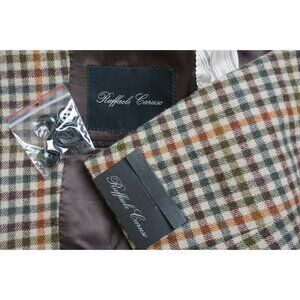 Raffaele Caruso Brown Orange Gingham Plaid Flannel Sport Coat Jacket Sz 36R NEW